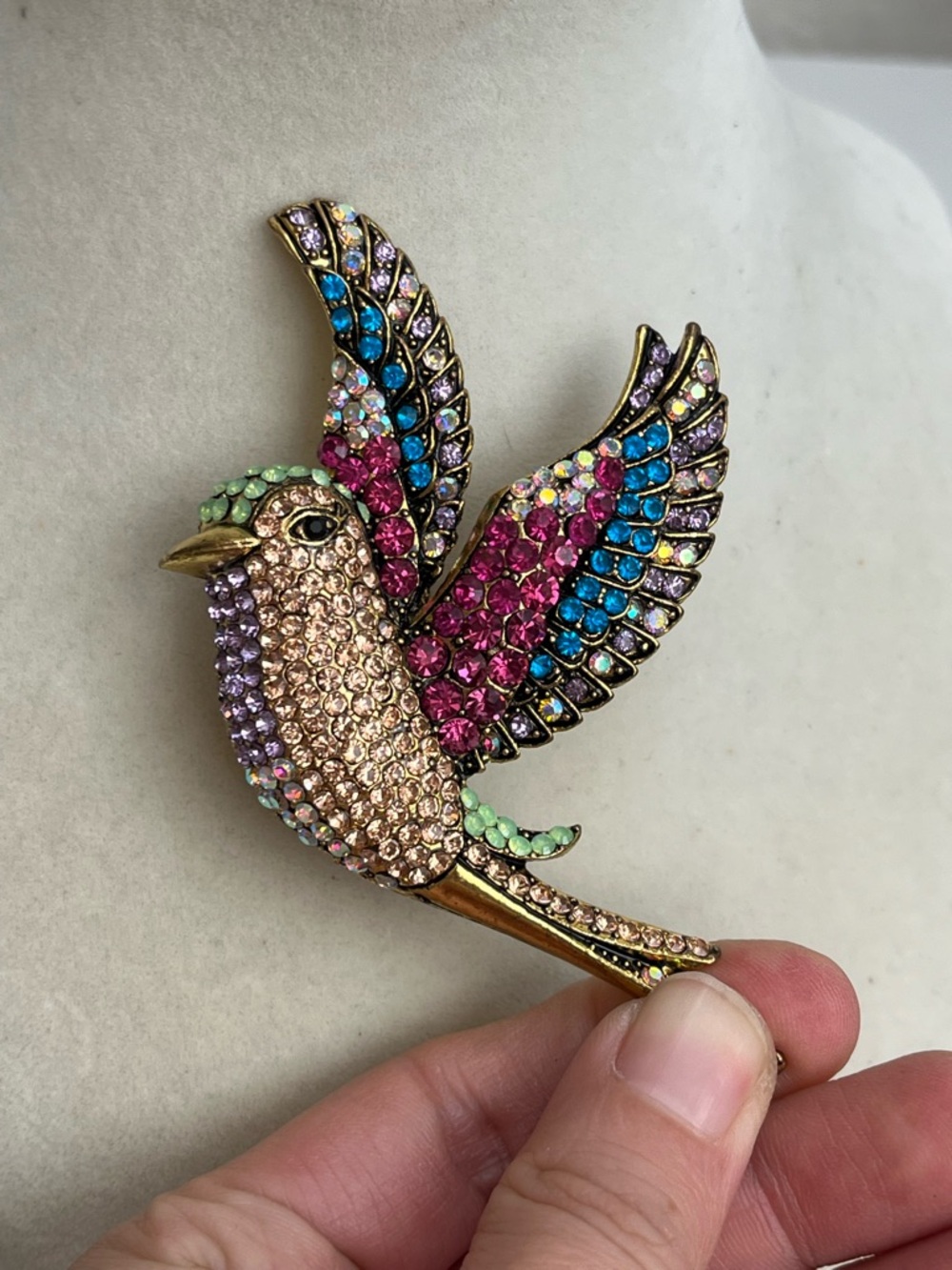 Rhinestone bling bird brooch